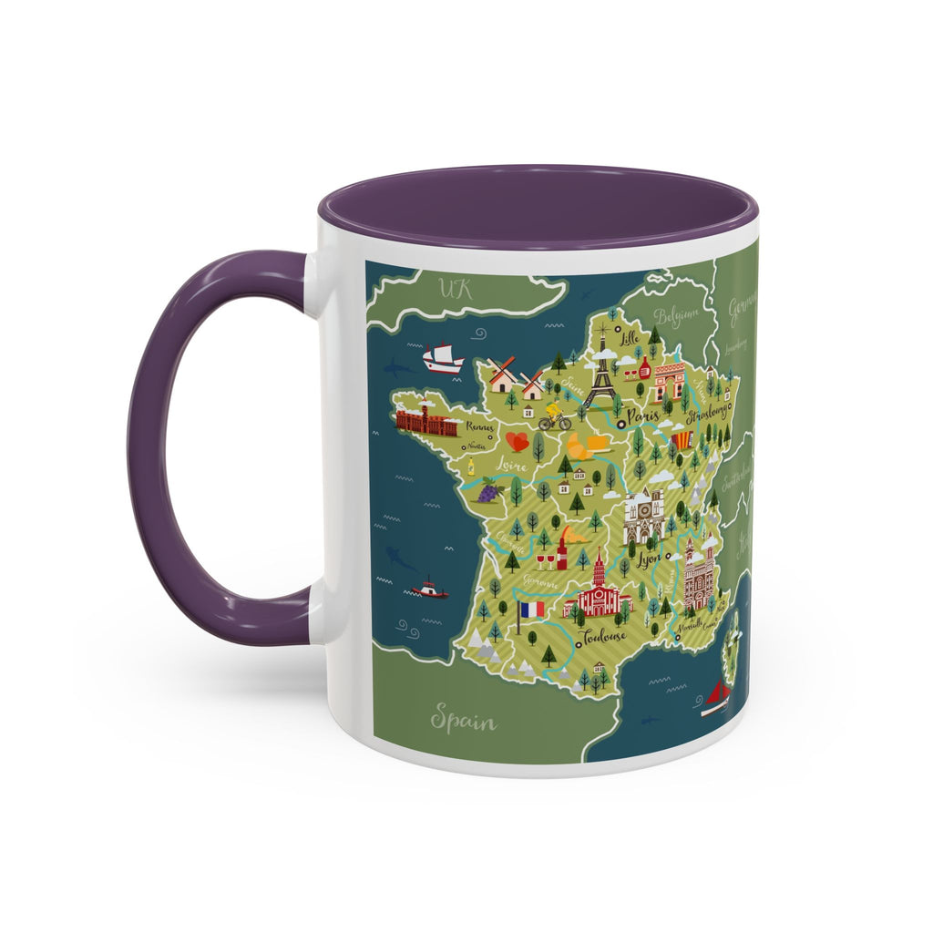 World Map Accent Coffee Mug — Illustrated Italy & Blue World Map Travel Mug (11/15oz)