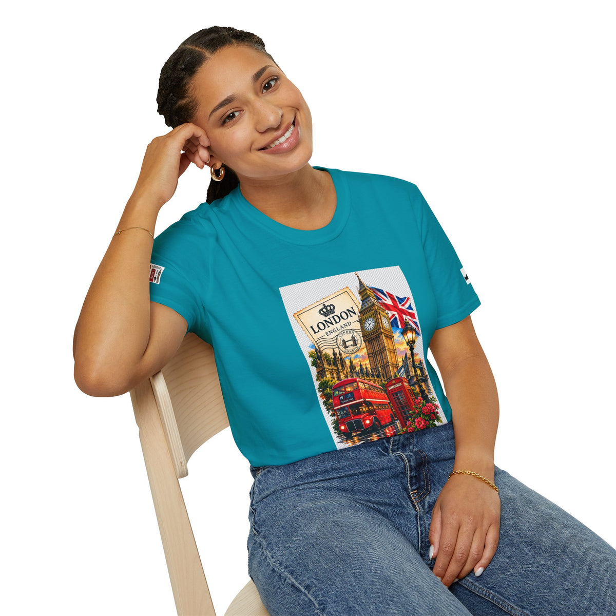 London Vintage Collage T-Shirt — Big Ben, Red Bus & Union Jack Tee