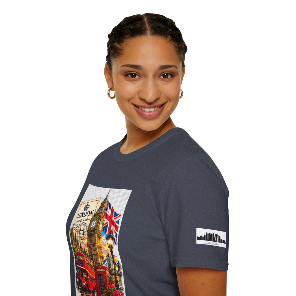 London Vintage Collage T-Shirt — Big Ben, Red Bus & Union Jack Tee