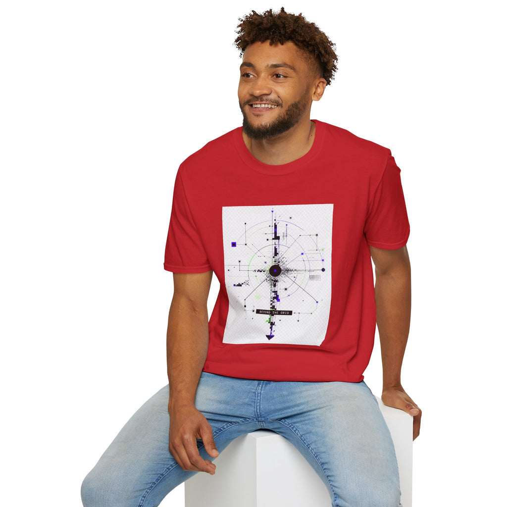 Abstract Tech Compass T-Shirt — Geometric Cyberpunk Graphic Tee