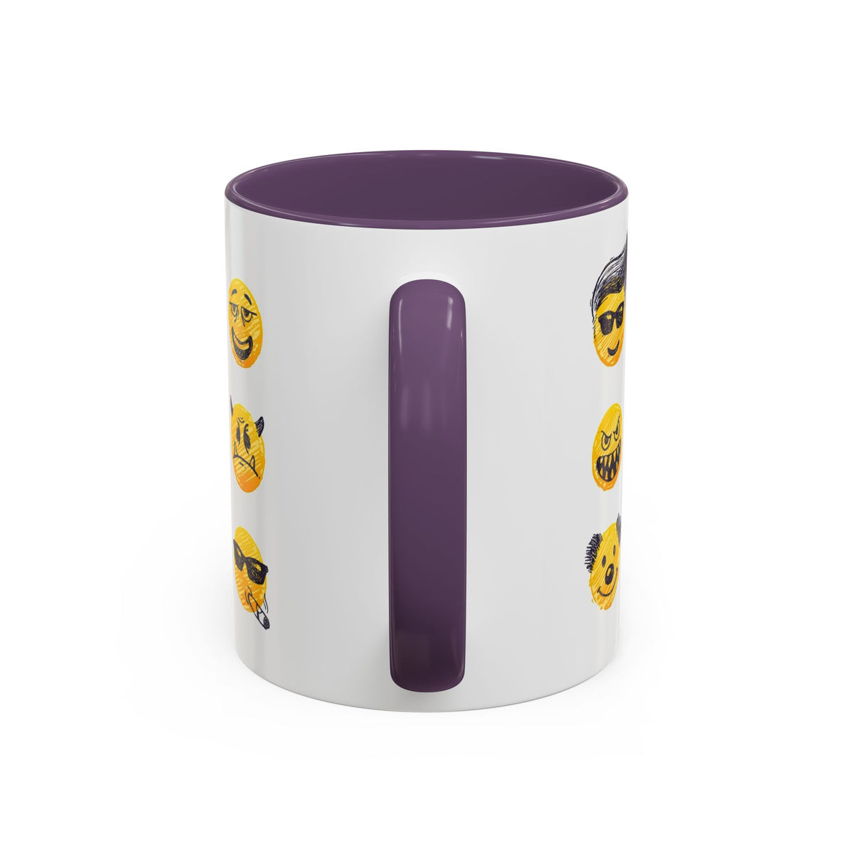 Emoji Faces Coffee Mug — Funny Yellow Emoji Pattern Accent Mug (11/15oz)