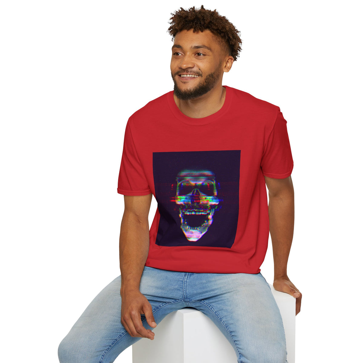Glitch Neon Skull T-Shirt — Cyberpunk Retro Horror Tee