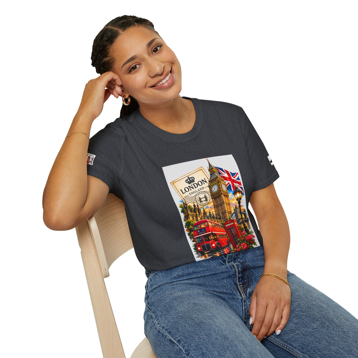 London Vintage Collage T-Shirt — Big Ben, Red Bus & Union Jack Tee