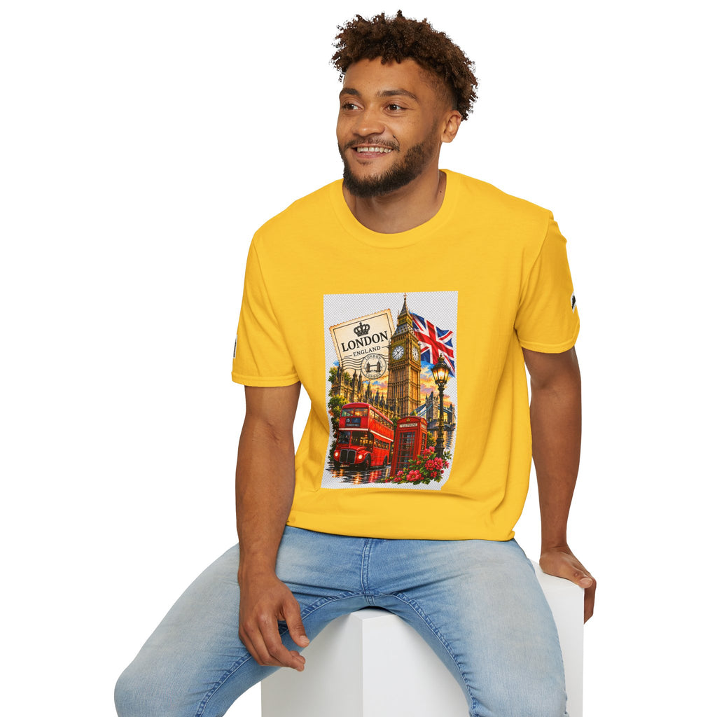 London Vintage Collage T-Shirt — Big Ben, Red Bus & Union Jack Tee