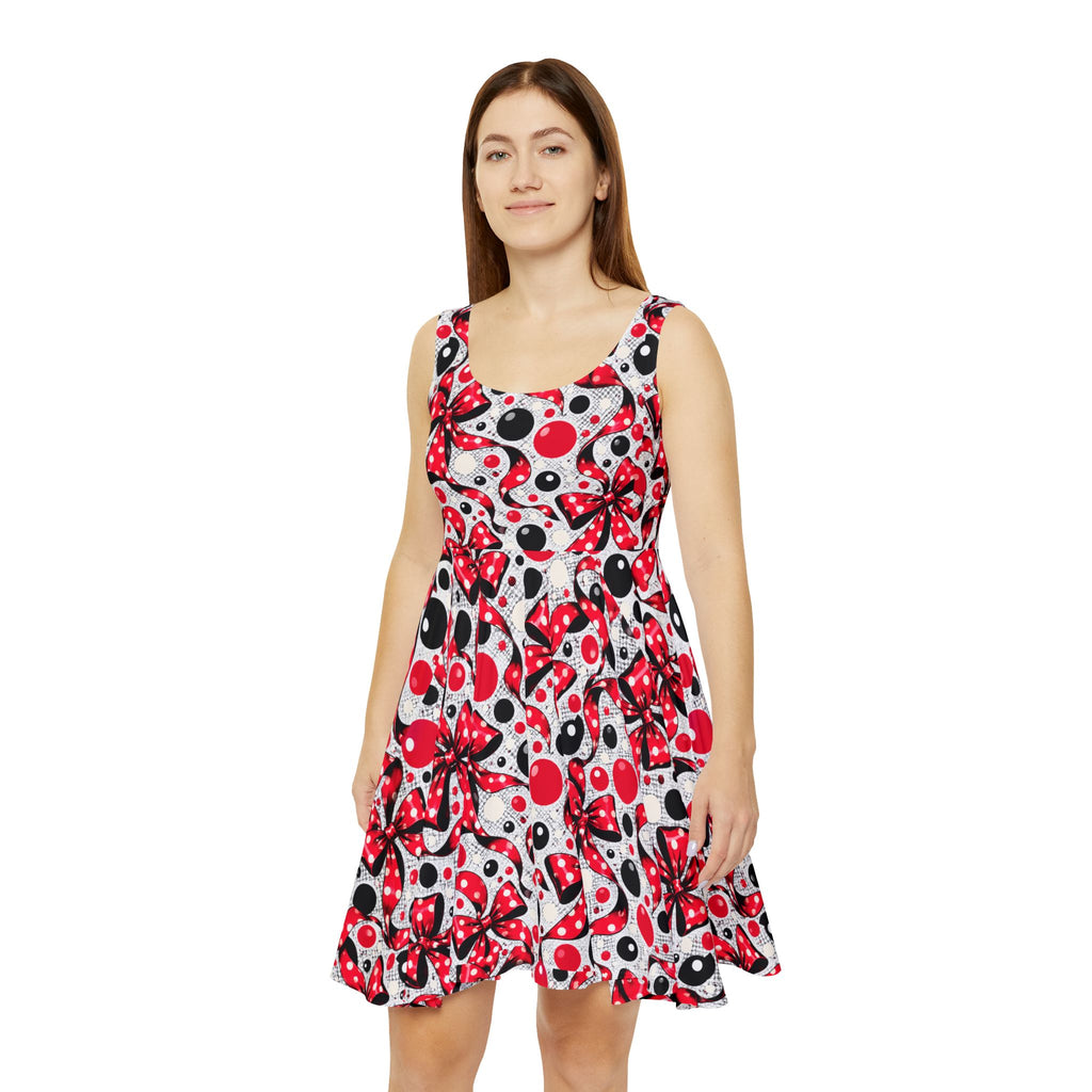 Red & Black Polka Dot Bow Skater Dress — Retro Pinup AOP Women's Dress