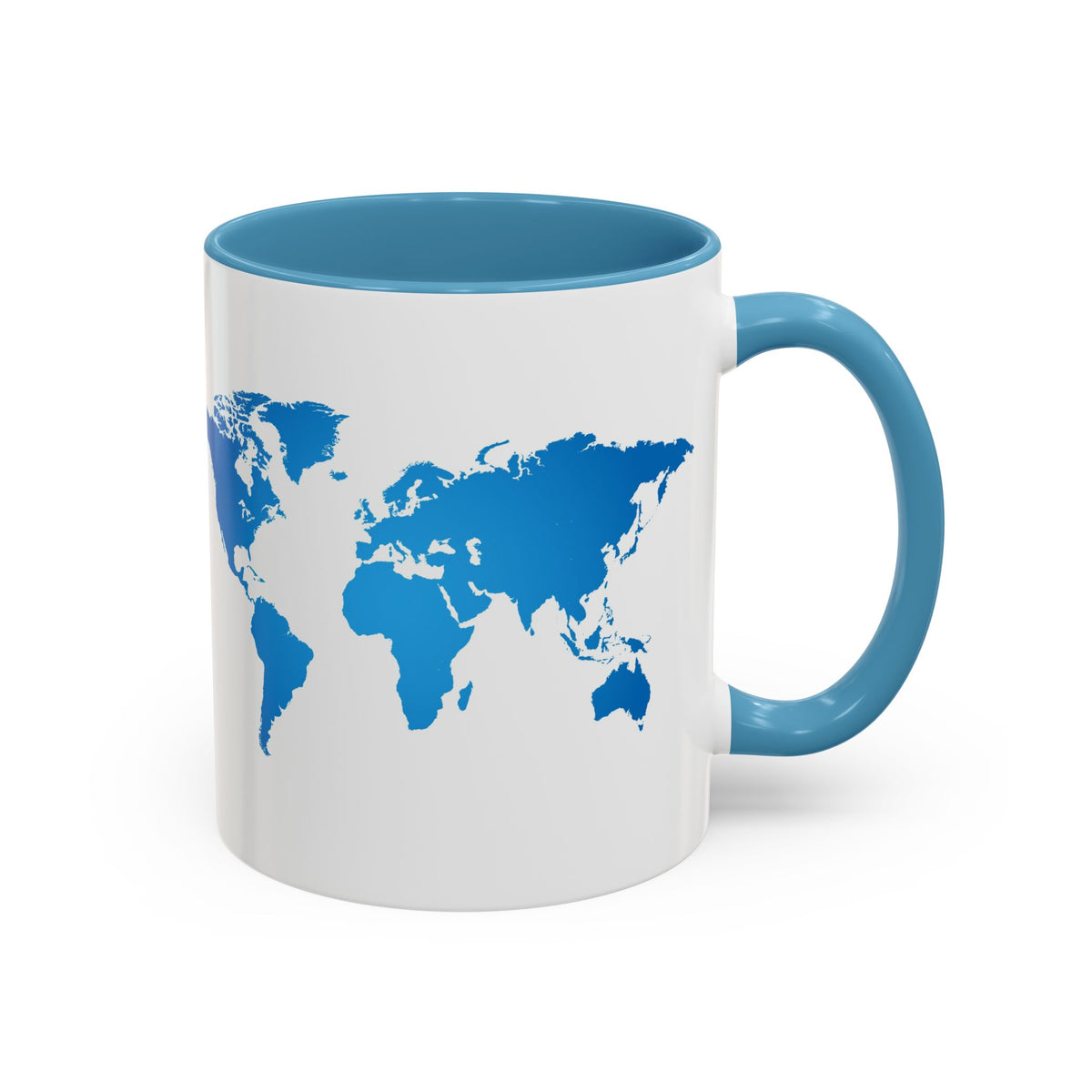 World Map Accent Coffee Mug — Illustrated Italy & Blue World Map Travel Mug (11/15oz)