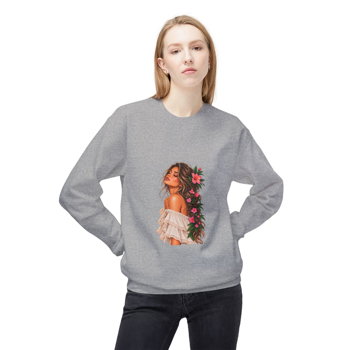 Floral Woman Crewneck Sweatshirt — 'Everything' Graphic Back