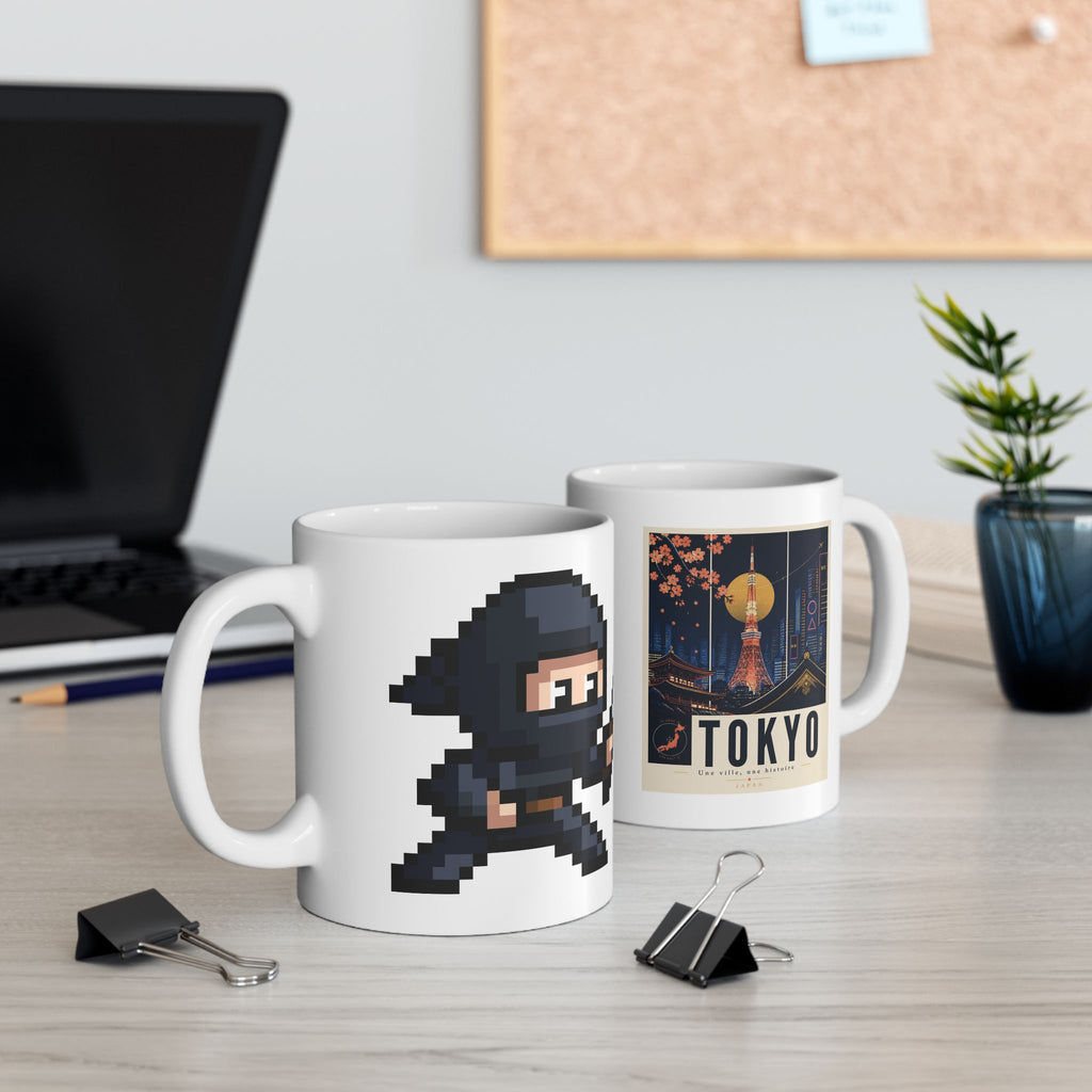 Pixel Ninja Ceramic Mug — Retro Gamer Coffee Cup (11oz & 15oz)